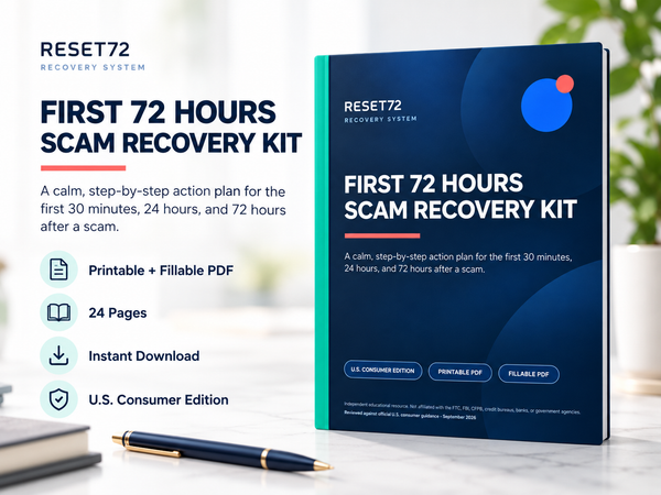 RESET72 – First 72 Hours Scam Recovery Kit — printable and fillable digital pack